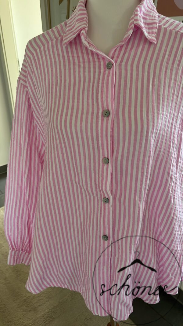 Musselin Bluse gestreift Rosa/Weiß – Bild 2