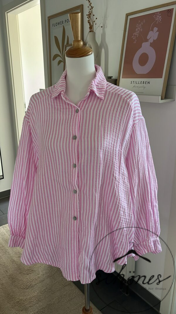 Musselin Bluse gestreift Rosa/Weiß
