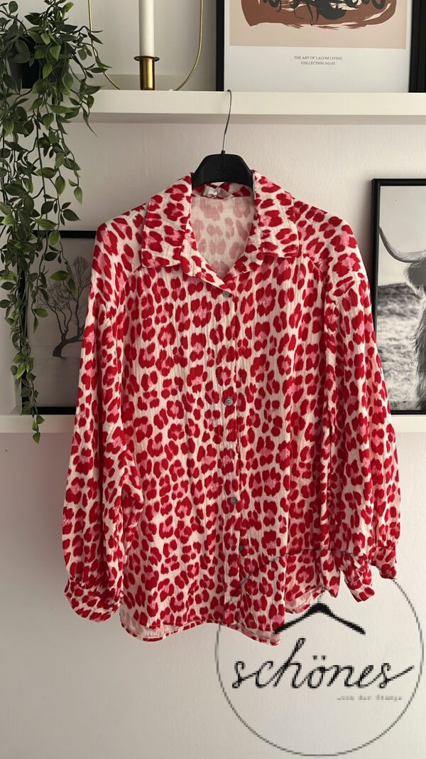 Musselin Leo Bluse Rot/weiß