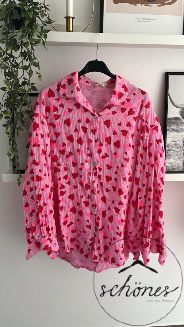 Musselin Bluse Herzchen Rosa/Rot