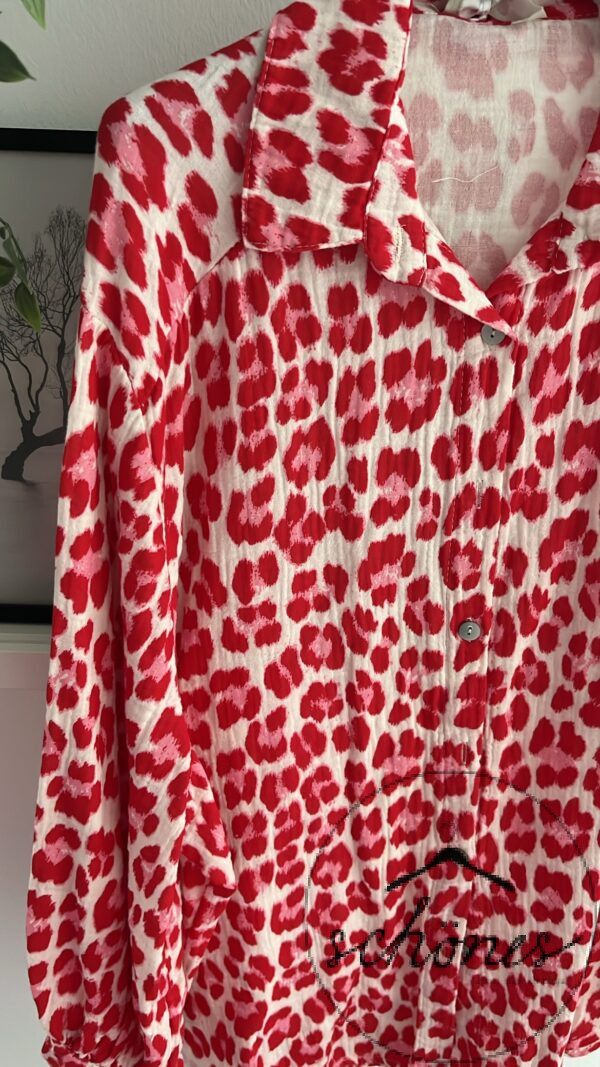 Musselin Leo Bluse Rot/weiß – Bild 2