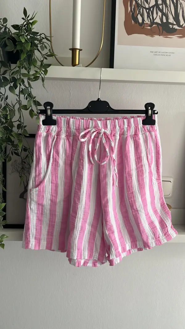 Kurze Hose Musselin rosa/weiß