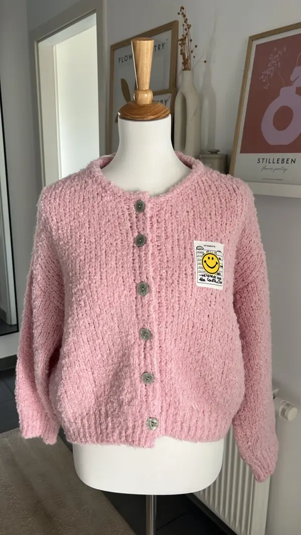 Boucle Cardigan Smiley Rosa